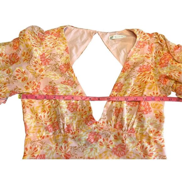 Here comes the Sun lightweight floral flutter sleeve summer dress open back L - Picture 7 of 10